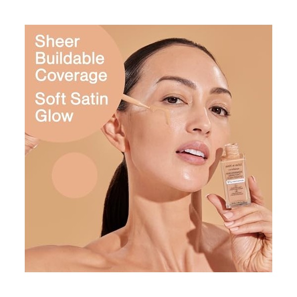 Wet n Wild Bare Focus Niacinamide Skin Tint, Hydratant Teinté à lAcide Hyaluronique, Fond de Teint Sérum Léger Glow, Maquill