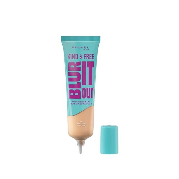 Rimmel London Kind & Free BLUR IT OUT Teint Matifiant,010 Rose Ivory, Contrôle de la brillance toute la journée, Maquillage l