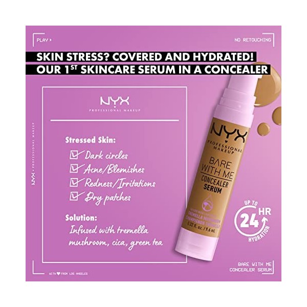 NYX Professional Makeup Anti-Cernes Sérum Correcteur Bare With Me, Fini Naturel, Couvrance Moyenne, Teinte : Vanilla 03