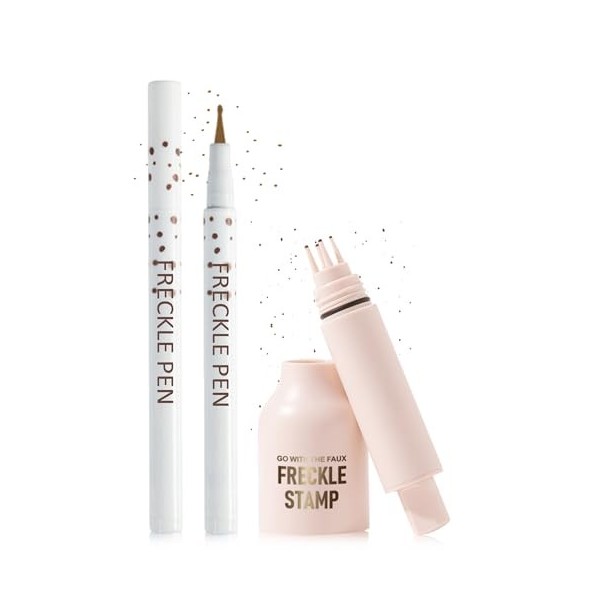 Stylo de Tache de Rousseur Makeup Set, Liquide Freckles Pen & Five Point Freckle Stamp, Fausses Taches de Rousseur Longue Dur