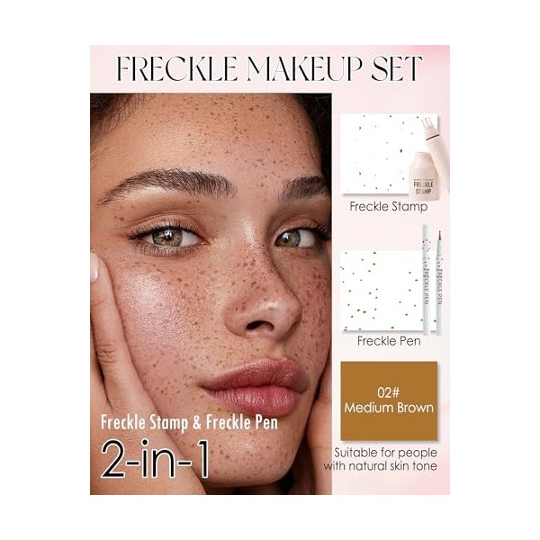 Stylo de Tache de Rousseur Makeup Set, Liquide Freckles Pen & Five Point Freckle Stamp, Fausses Taches de Rousseur Longue Dur