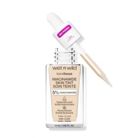 Wet n Wild Bare Focus Niacinamide Skin Tint, Hydratant Teinté à lAcide Hyaluronique, Fond de Teint Sérum Léger Glow, Maquill