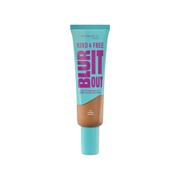 Rimmel London Kind & Free BLUR IT OUT Teint Matifiant, 450 Caramel, Contrôle de la brillance toute la journée, Maquillage lég