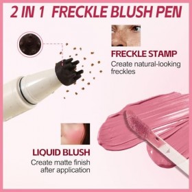 Boobeen Freckle Blush Pen - Stylo blush 2 en 1 pour les taches de rousseur et les joues, longue tenue, séchage rapide, résist