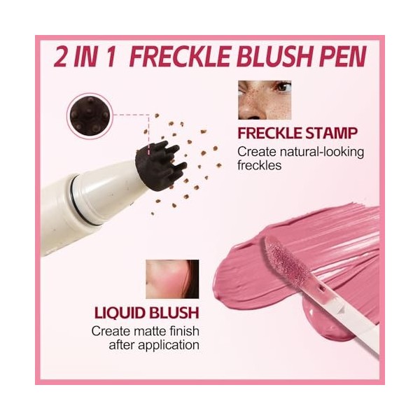 Boobeen Freckle Blush Pen - Stylo blush 2 en 1 pour les taches de rousseur et les joues, longue tenue, séchage rapide, résist