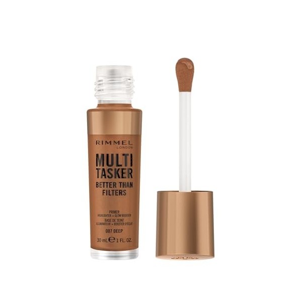Rimmel Multi-Tasker Better Than Filters, 007 Deep, Base de Teint, Booster d’Éclat et Highlighter, formule vegan, léger, pigme