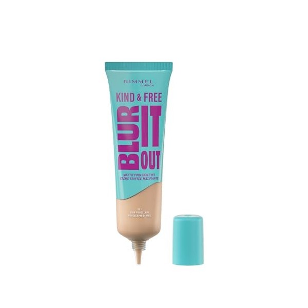 Rimmel London Kind & Free BLUR IT OUT Teint Matifiant,001 Fair Porcelain, Contrôle de la brillance toute la journée, Maquilla