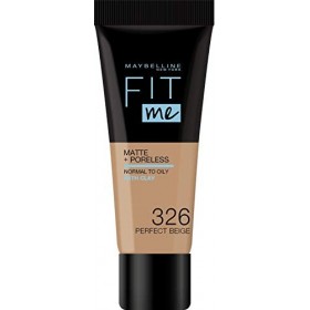 Maybelline New York - Fond de Teint Fluide Ton sur Ton Fit me! Matte and Poreless - Teinte : 326 Brun Parfait, NU