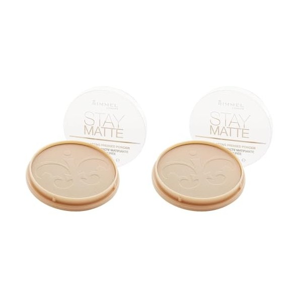 Rimmel Poudre Matifiante Stay Matte, Anti-brillance, Fini mat et naturel, 006 Warm Beige, 14g Lot de 2 
