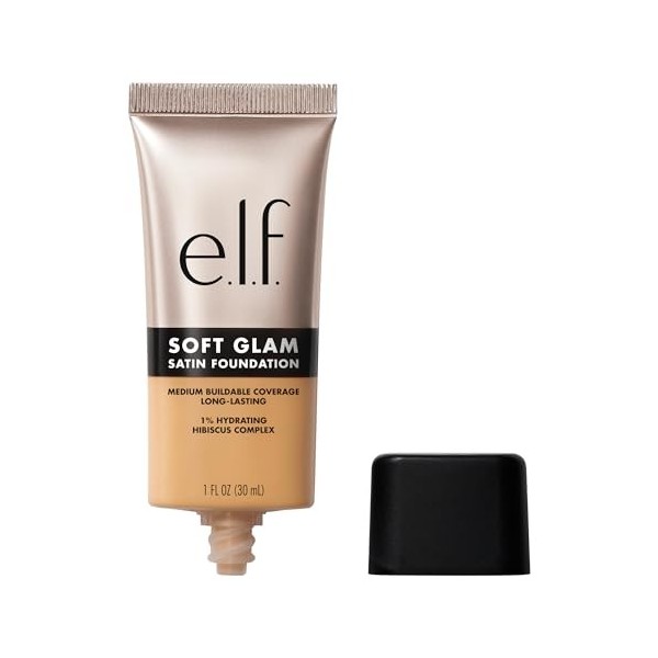e.l.f. Fond de teint Soft Glam, couverture moyenne, fond de teint durable et à construire pour une finition lisse, satinée, v