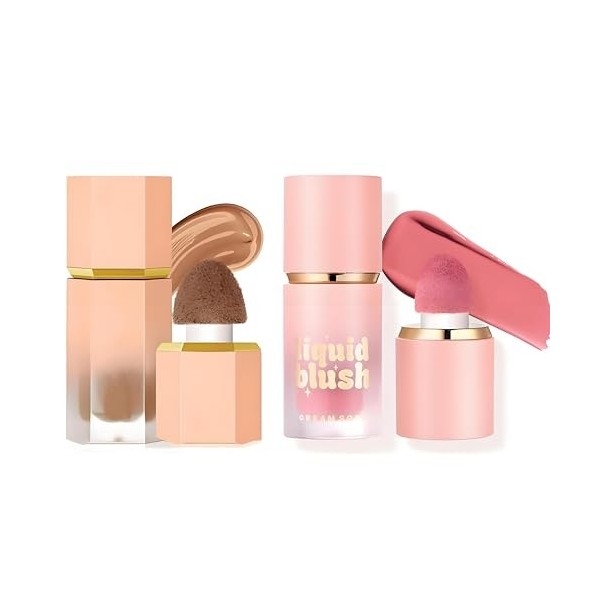 Beauty Searcher Kit de maquillage liquide pour fard à joues et contour, doux, léger et respirant, avec éponge intégrée, point