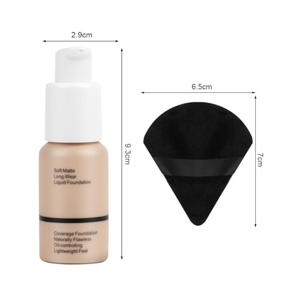 ALIIP 2PCS Fond de Teint avec Deux Houppettes,Foundation Imperméable Professional,Makeup Fond de Teint Liquide Couvrant Tenue