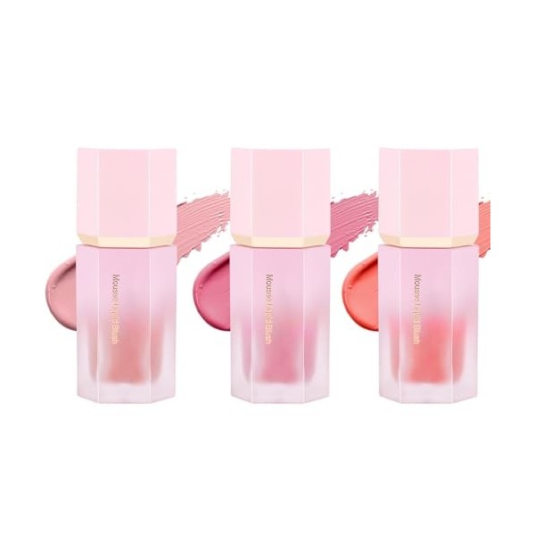3PCS Maquillage blush liquide en gel pour les joues, Blush Liquide Imperméable, sensation de légèreté et de respirabilité, lo
