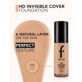 Flormar Invisible Cover HD Foundation – Fond de teint liquide crémeux avec SPF 30, couvrance modulable et fini naturel lumine