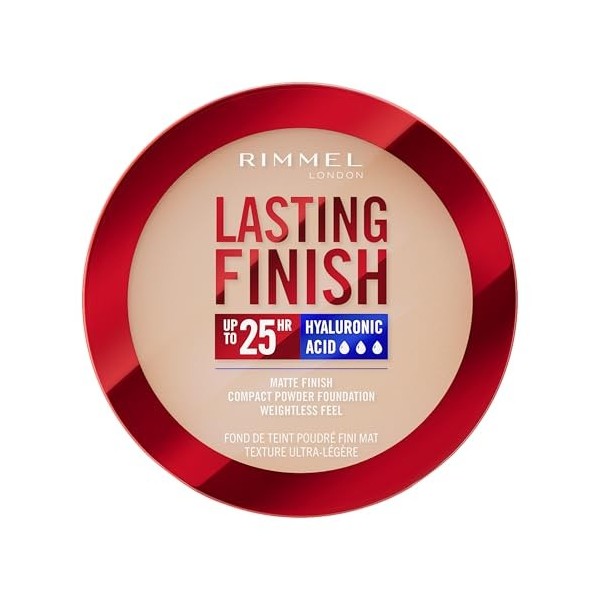 Rimmel Lasting Finish, 002 Pearl, Fond de Teint Compact, Fini Flouté, Fini Mat, Couvrance Totale, SPF20, Formule Vegan, 7g