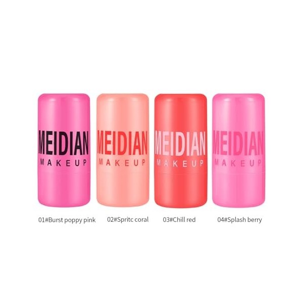 Lot de 4 bâtons de blush en gelée, poudre de rouge, couleur longue tenue peut être utilisé en superposition convient aux joue