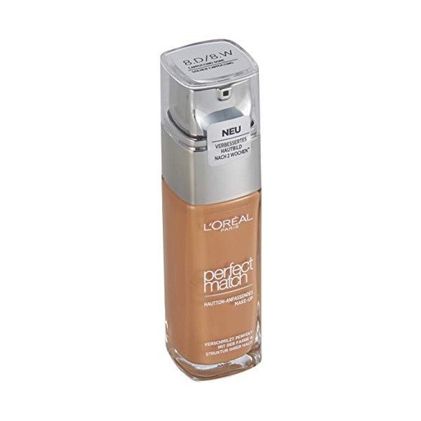 LOréal Paris Perfect Match Fond de teint liquide à lacide hyaluronique et aloe vera N° 8.D/8.W Golden Cappuccino 30 ml