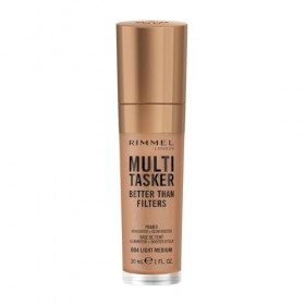 Rimmel Multi-Tasker Better Than Filters, 004 Light Medium, Base de Teint, Booster d’Éclat et Highlighter, formule vegan, lége