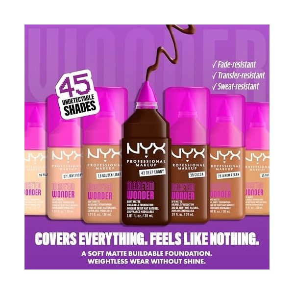 NYX Professional Makeup - Make Em Wonder - Fond de Teint - Tenue 24h - Pas deffet plâtre - Acide Hyaluronique et extrait de