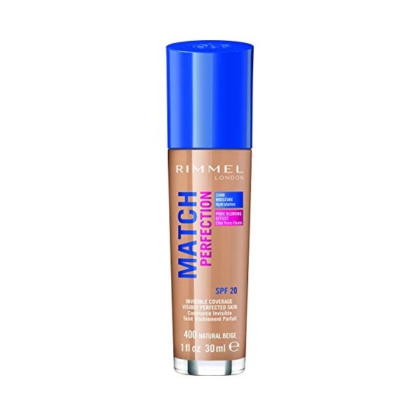 Rimmel - Fond de Teint Match Perfection - Couvrance légère - Hydratation 24h - 400 Natural Beige - 30ml