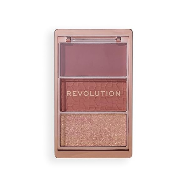 Revolution, Blush Icon Palette Aura Points Rose , Palette de Blush Crème et Poudre Compacte, Haute Pigmentation, 3 Teintes,