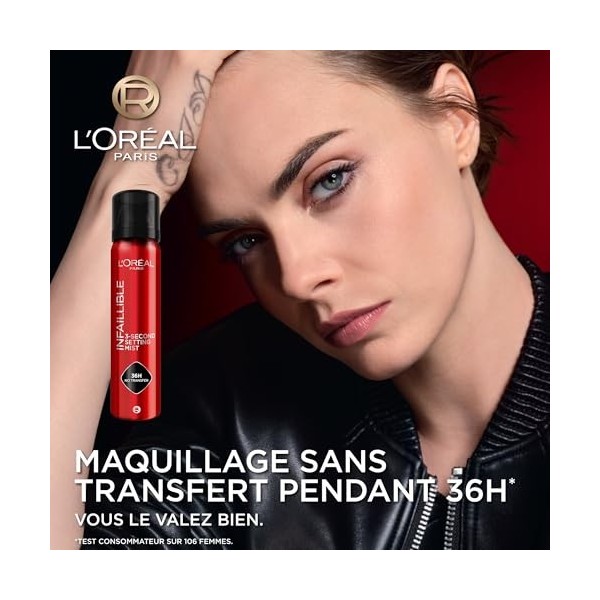 LOréal Paris - Spray Fixateur de Maquillage - Waterproof - Sans Transfert - Formule Légère - Non Collant - Résistant à lEau