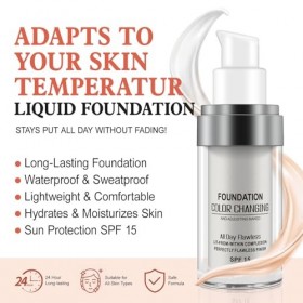 2 Pack Fondation liquide, Flawless Colour Changing Warm Skin Tone Foundation, Foundation Color Changing, SPF15, teint hydrata