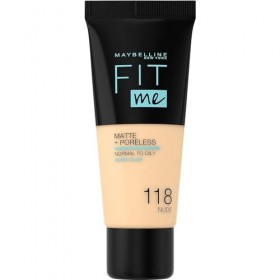 Maybelline Light Beige Fit Me Fond de teint mat et sans pores Numéro 118, 30 ml