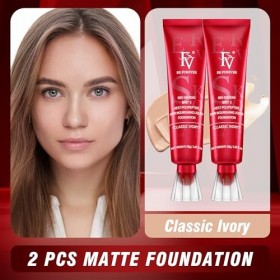 FV Fond de Teint Fluide Waterproof et Longue Tenue, Couvrance Moyenne & Finition Mate, Fond de Teint Couvrant Imperfections P