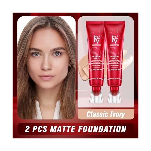 FV Fond de Teint Fluide Waterproof et Longue Tenue, Couvrance Moyenne & Finition Mate, Fond de Teint Couvrant Imperfections P
