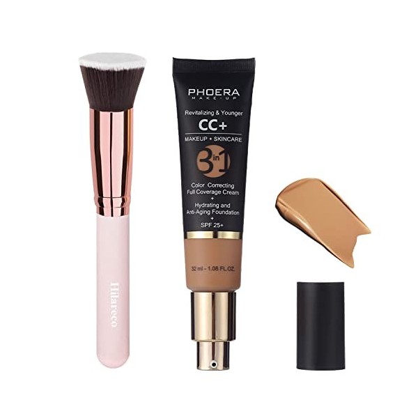 PHOERA CC Crème, Couvrance Légère et Naturelle,PHOERA Fond de Teint Foundation,imperméable Professional Makeup Couvrant Tenue