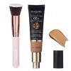 PHOERA CC Crème, Couvrance Légère et Naturelle,PHOERA Fond de Teint Foundation,imperméable Professional Makeup Couvrant Tenue