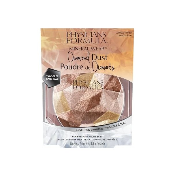 Physicians Formula Mineral Wear Diamond Dust, Poudre Bronzante Lumineuse Effet Flouté, Poudre-Serum Sans Talc à la Poussière 