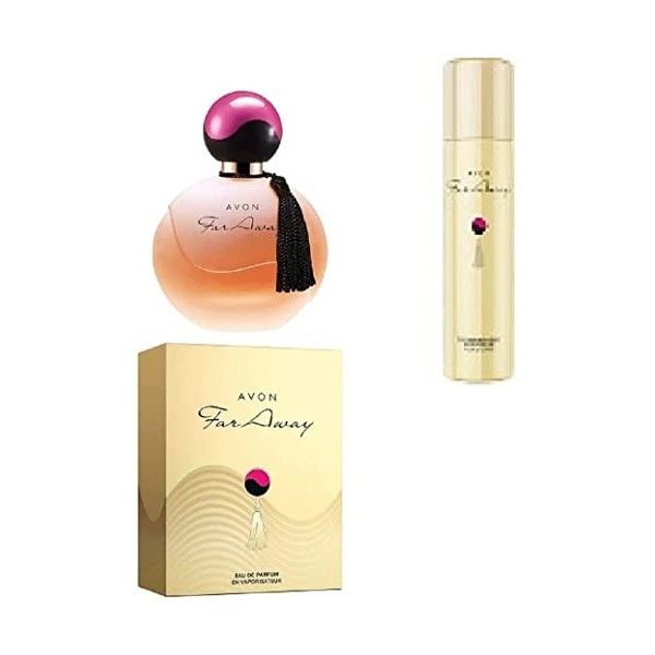 Eau de parfum Avon Far Away avec spray parfumée pour le corps, coffret cadeau