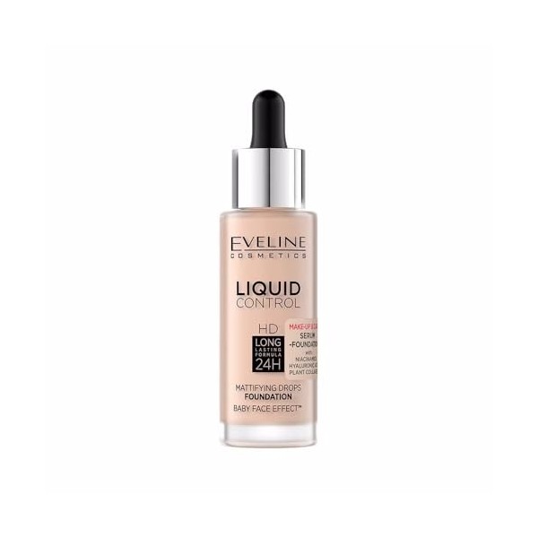 Eveline Cosmetics Liquid Control HD Maquillage liquide à la niacinamide – 025 Light Rose | Maquillage hydratant longue durée