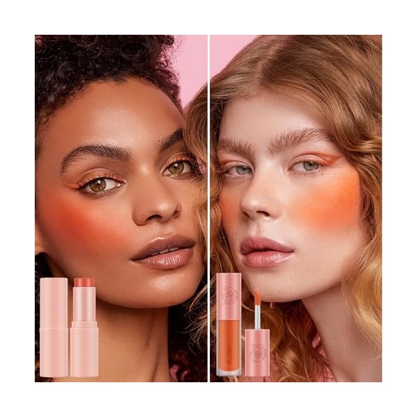 Boobeen Kit 3 Pcs: Poudre, Bâton et Blush Liquide, Crème Léger Longue Durée Multi-Utilisation Maquillage Visage Fusionnable, 