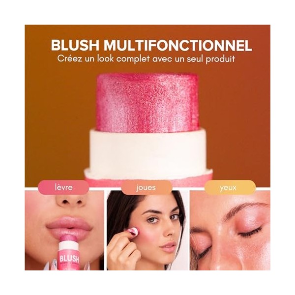 Enooso - Blush en stick crème pour Joues, Lèvres et Yeux FUCHSIA - Illuminateur de Visage Naturel Parfumé et Nourrissant avec