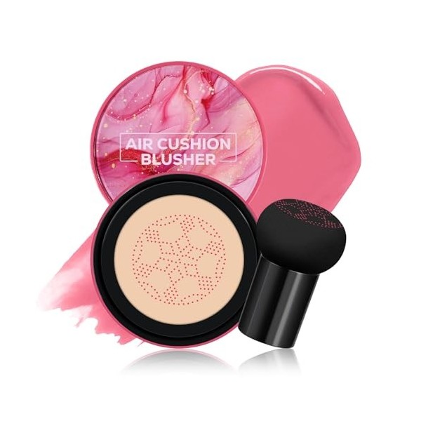 KYDA Air Cushion Blush, Mushroom Air Cushion Blusher Natural Glow Liquid Blusher pour joues et yeux, opacité mate, facile à e