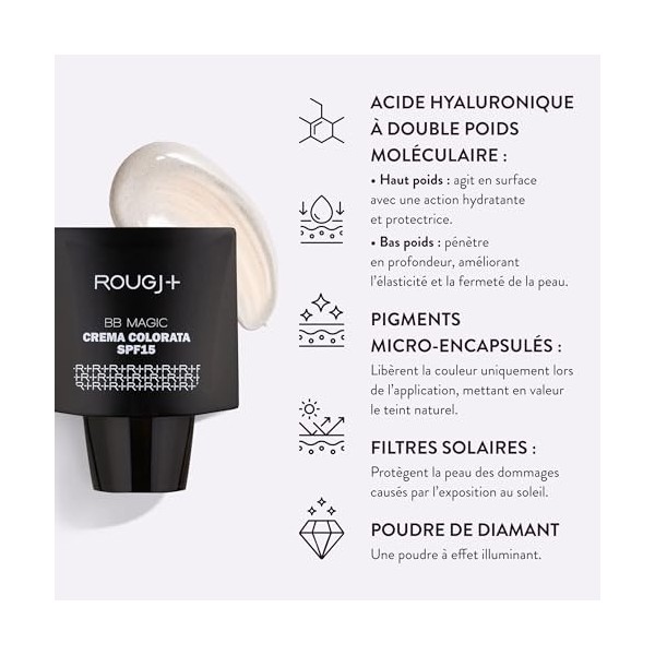 Rougj BB Magic Crème Teintée SPF15 – BB Crème Visage Anti-Âge, Unifie le Teint, Couvre les Imperfections, Hydrate et Illumine