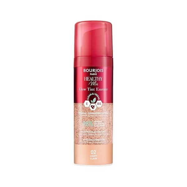 Bourjois Healthy Mix, 02 Clair, Glow Tint Essence, Effet peau nue, Fini éclatant, Hydratant teinté à la texture fraîche et lé