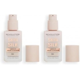 Makeup Revolution, Skin Silk Serum Foundation, Light to Medium Coverage, Contains Hyaluronic Acid, F0.5, 23ml Lot de 2 