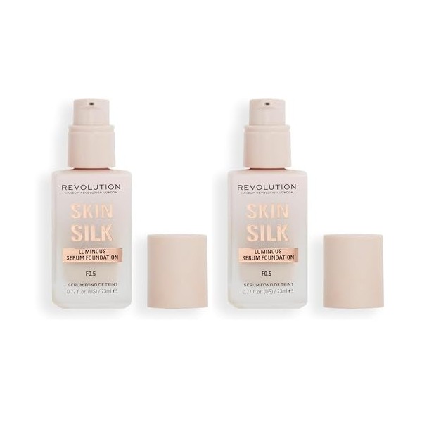 Makeup Revolution, Skin Silk Serum Foundation, Light to Medium Coverage, Contains Hyaluronic Acid, F0.5, 23ml Lot de 2 