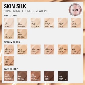 Makeup Revolution, Skin Silk Serum Foundation, Light to Medium Coverage, Contains Hyaluronic Acid, F0.5, 23ml Lot de 2 