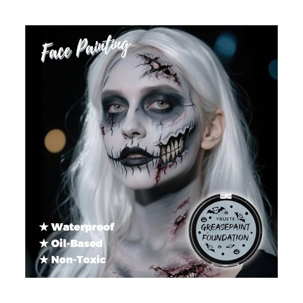 YBUETE Fond de teint de peinture pour le corps gris crème professionnel imperméable à lhuile pour Halloween SFX squelette fa