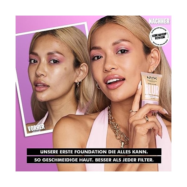 NYX Professional Makeup Fond de Teint Effet Flouté Bare With Me Blur, Couvrance Moyenne, Fini Mat Naturel, Niacinamide, Match