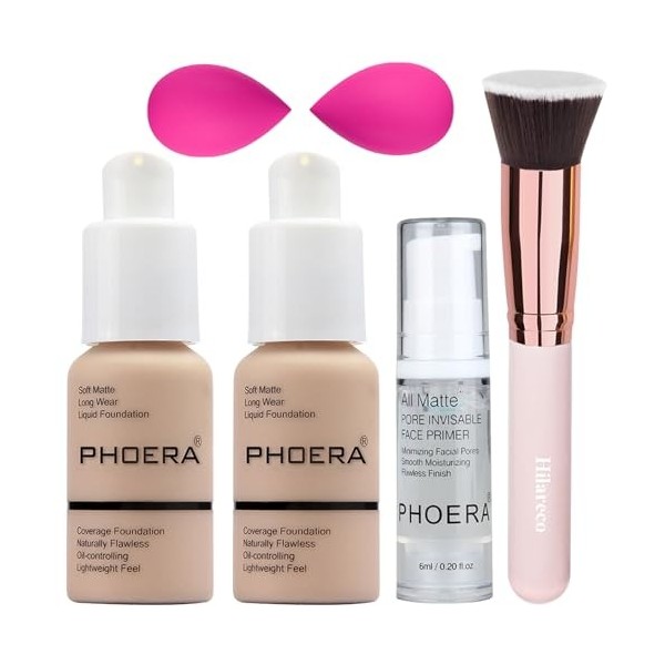 PHOERA Fond de teint, PHOERA maquillage pour femme,PHOERA fond de teint liquide mat couverture complète,PHOERA apprêt,PHOERA 