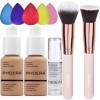 PHOERA Fond de Teint Couvrant Et Face Primer Liquide Couverture Complète Foundation Correcteur,Pinceaux Fond de Teint Et Pinc