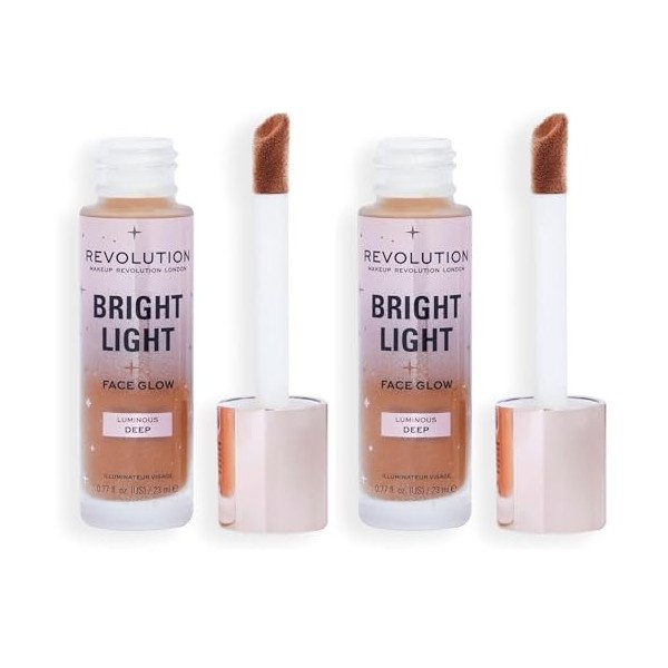 Revolution Bright Light Face Glow, Lueur Éclatante pour le Visage, Teint Lumineux, Luminous Deep Lot de 2