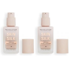 Makeup Revolution, Skin Silk Serum Foundation, Light to Medium Coverage, Contains Hyaluronic Acid, F4, 23ml Lot de 2 