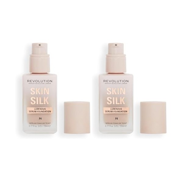 Makeup Revolution, Skin Silk Serum Foundation, Light to Medium Coverage, Contains Hyaluronic Acid, F4, 23ml Lot de 2 